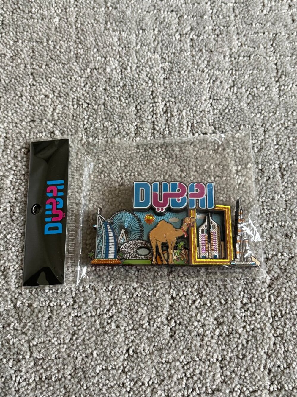 NEW Dubai Gold Fridge Magnet with Camel and Burj Khalifa Souvenir 5" x 2.5"